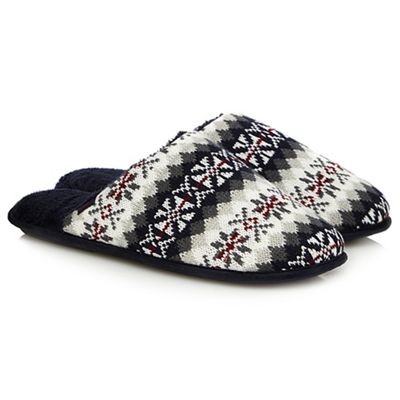 Totes Navy Fair Isle-inspired mule slippers in a gift box
